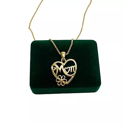 Openwork Heart  MOM  Pendant Necklace Gold Tone Cable Link Chain 18-20  W Flower • $18