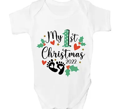 First Christmas Baby Grow 1st Xmas Bodysuit Sleepsuit Boys Girls Any Name Gift • £6.99