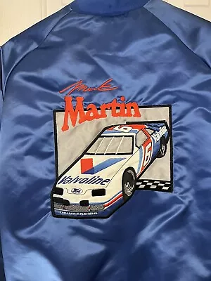 Vtg West Ark Mark Martin #6 Valvoline Blue Satin Jacket Large NASCAR Racing • $34.95
