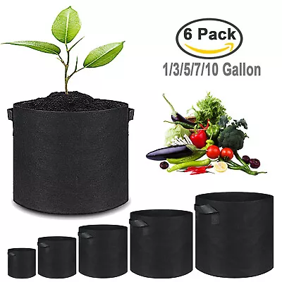 6 Pk Grow Bags Plant Fabric Pot Nursery Soil Bag With Handles Thickened Nonwoven • $17.77