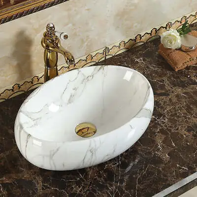 InArt Ceramic Oval Shape Above Counter Top Wash Basin Porcelain Vessel Sink • $308.99