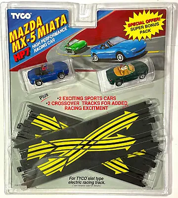 1 1991 HO Slot Car TYCO HP-7 Mazda Miata MX-5 Slot Car Rare TWINPACK +Track 7063 • $89.99