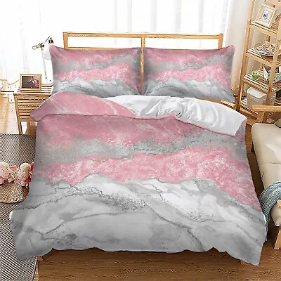 Pink Marble Floral Quilt Doona Duvet Cover Set Queen King Size New Bedding Linen • £12.44