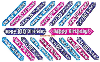  9ft - 2.7m  Eleganza Holographic Foil Birthday Banner Pink Blue & Purple  • £1.85