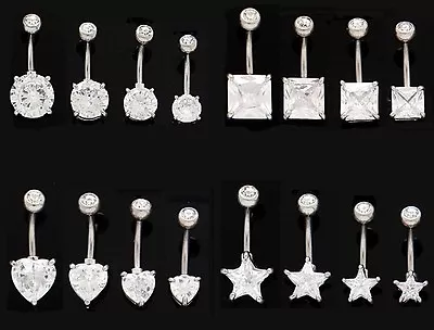£3.70 • Buy Clear Crystal Gem Belly Bar - Choose Bar Length: 6mm 8mm 10mm 12mm 14mm 16mm