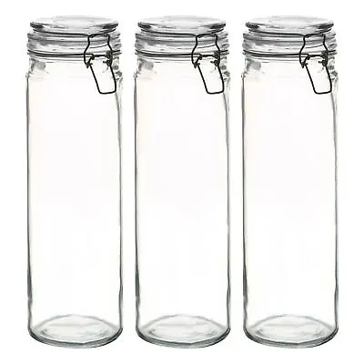Argon Tableware Glass Spaghetti Jars - Airtight Clip Lid - 2L - White Seal - X3 • $36.50