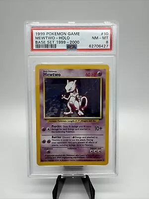 1999-2000 Pokémon Base Set 4th Print Holo Mewtwo 10/102 PSA 8 NM-MT Rare • $247.67