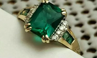 3Ct Emerald Lab Created Green Emerald Women's Ring 14K Yellow Gold Plated Silver • $114.79