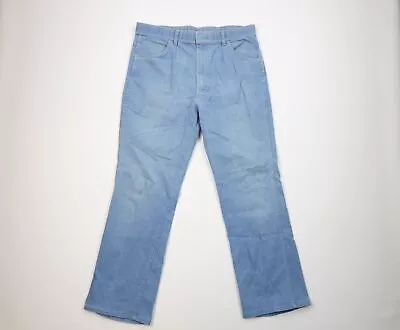 Vtg 70s Streetwear Mens 36x30 Distressed Flared Wide Leg Denim Jeans Blue USA • $49.95