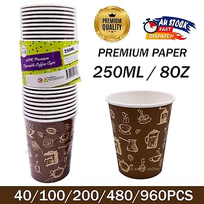 Disposable Coffee Cups 8oz 250ml Bulk Take Away Premium Paper Takeaway BULK AU • $14.95