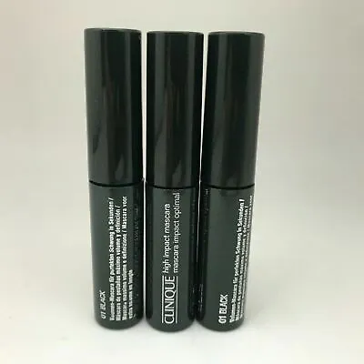  CLINIQUE High Impact Mascara #01 Black ~ Travel Size .14oz/3.5ml  (LOT OF 3) • $9.99