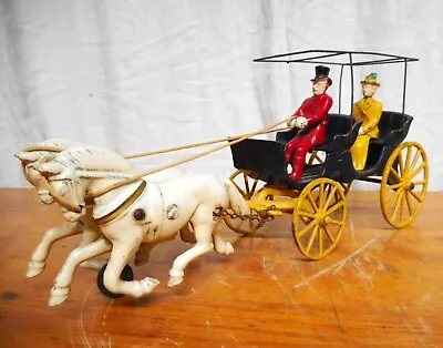 American Cast Iron Toy  2 Horse Drawn Surrey With Driver & Passenger • $275