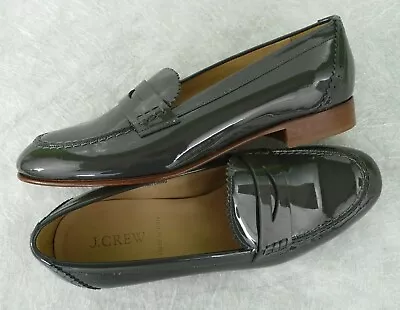 NEW J. CREW Retail $228 BIELLA PATENT LEATHER LOAFERS SLATE GRAY Size 6.5 ITALY • $89.50