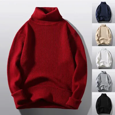 Mens Plain Turtleneck Knitted Sweater Pullover Winter Warm Jumper Knitwear T Ⓢ • $20.65