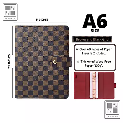 💗 Luxury Checkered Agenda Binder Planner Journal A6 [Brown Red| RoseGold-Ring] • $33.59