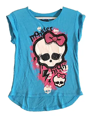 Monster High Blue Girls T-Shirt Drop Tail Size Large 14 Rolled Sleeves • $8
