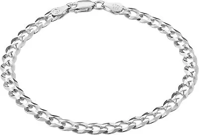 KISPER 925 Sterling Silver Italian 5mm Diamond-Cut Cuban Link Chain Bracelet • $34.99