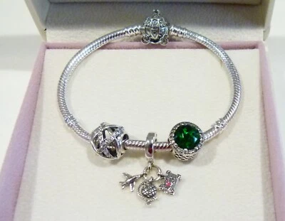 $136 • Buy Authentic Pandora ROYAL Bracelet With TRAVEL Charm, CZ Beads * VALENTINE’S DAY 
