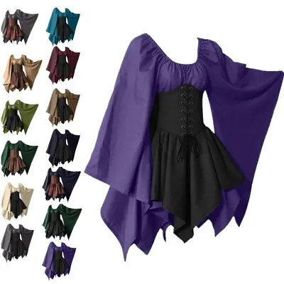 Womens Medieval Renaissance Corset Dress Victorian Gothic Retro Lace-up Dresses • $7.99