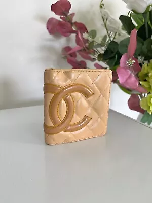 CHANEL Lambskin Cambon Line Beige Black Wallet Purse/revived/recoloured • $295