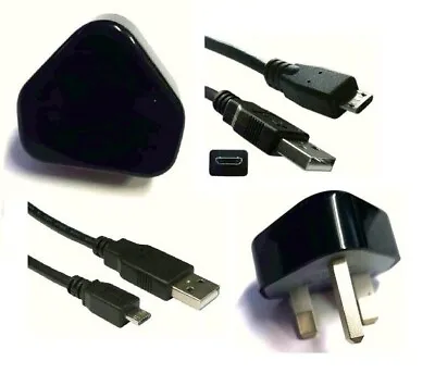 USB Power Adapter Mains Charger Wall Plug For MP3 Players+ 3m Micro Cable Black • £8.99