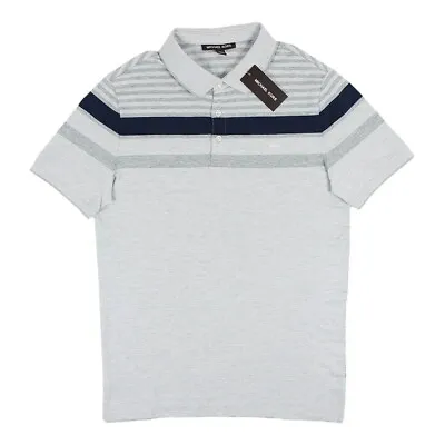 Men's Michael Kors Cotton Short Sleeve Polo Shirt Striped Light Gray KR150444UR • $29.99