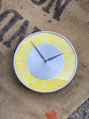 £35 • Buy Vintage 1960s Metamec Mechanical Wall Clock In Yellow, Silver & Chrome Working