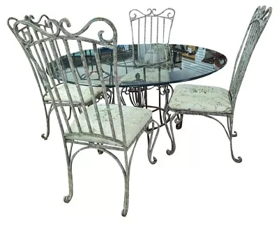 Vintage 5 Piece Painted Wrought Iron Dining Set PA6468PG • $895