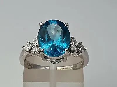 £589 • Buy Vintage 18ct White Gold Blue Apatite & Natural Diamonds Cocktail Ring- Iliana