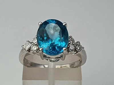£589 • Buy Vintage 18ct White Gold Blue Apatite & Natural Diamonds Cocktail Ring- Iliana