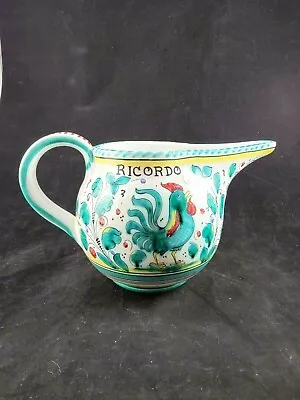 Italian Deruta Rooster Pitcher Art Pottery Italy Majolica Ceramic 5  Tall  • $16.99