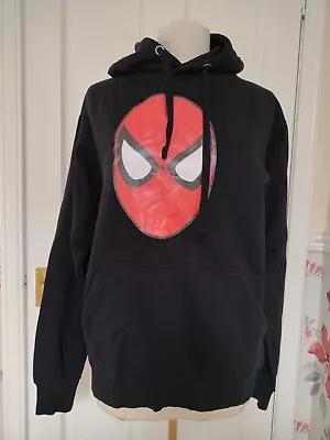 Mens FDM Black Hoodie Size L With Spidermans Mask Transfer Printed In Front  • £6.50