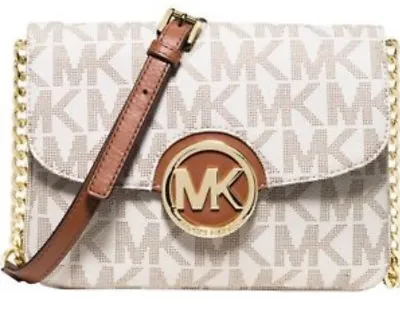 Michael Kors Fulton Signiture Flap Gusset Crossbody Handbag Vanilla Gold Hadware • $168