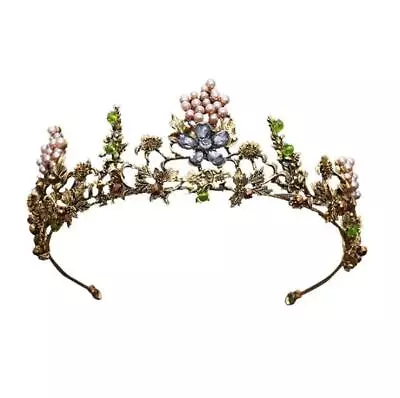 Luxury Women's Floral Tiara Forest Queen Crystal Vintage Gold Crown Vintage Hair • $13.99