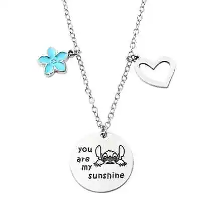 Disney's Stitch  You Are My Sunshine  With Blue Flower Extremely Cute Necklace.. • £6.49