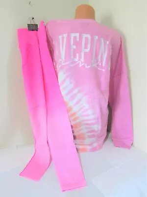 Victoria Secret Pink TIE DIP DYE LOGO PULLOVER SWEAT SHIRT LEGGING PANT M L SET • $99.99