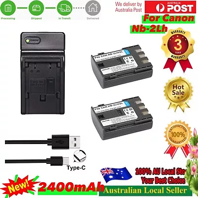 2X Battery + UsbC Led Charger For Canon NB-2L NB2L EOS 400D Digital Rebel XT XTi • $35.90