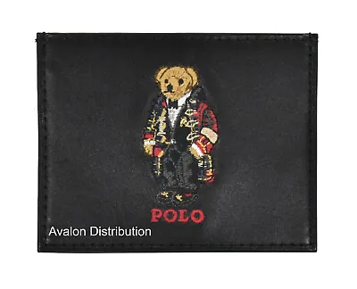 Polo Ralph Lauren Black Leather Duffel Coat Holiday Bear Card Case Wallet New • $79