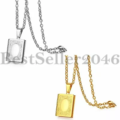 Men Women Book Shaped Locket Pendant Stainless Steel  Living Memory Necklace 22  • $8.99