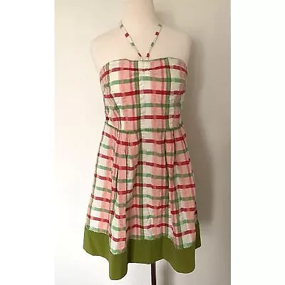 Vintage Juicy Couture Garden Party Madras Dress Halter Flare High Waist Plaid L • $42