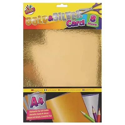 8 X A4 SHEETS GOLD & SILVER MIRROR CARD METALLIC SHINY THICK BOARD CRAFT PVO • £2.99