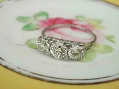 2.00 Ct Round Moissanite 3-Stone Vintage Art Deco Engagement Ring 14k White Gold • $223.36