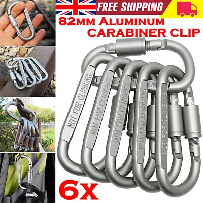£5.29 • Buy 6x 82mm Aluminum Carabiner D-Ring Keychain Clip Snap Hook Screw Locking Camping