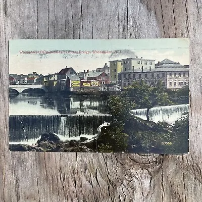 Antique 1915 Color Post Card Woonsocket Falls Bridge R.I. MOXIE Soda Advertising • $20.40