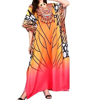 Silk Blend Kaftan Embellished Women Long Caftan Resort Wear Vacation Beach Dress • $49