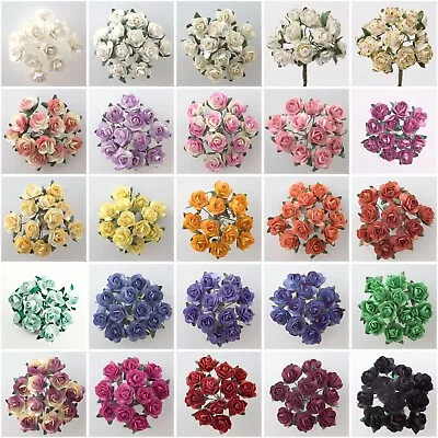 Miniature Paper Tea Roses Mulberry Flowers 15mm Card Craft Scrapbooking • £2.23