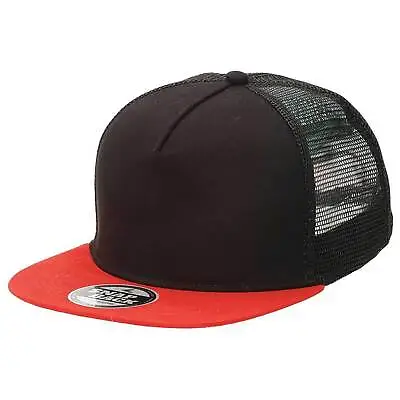 $16.90 • Buy Adults Plain Chino Flat Peak Trucker Cap | 5 Panel Design Snapback Head Wear
