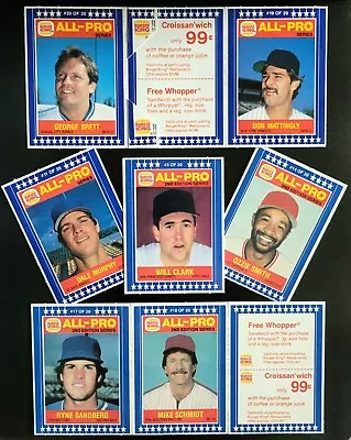 1986 & 1987 Burger King All-Pro Baseball Cards & Panels - 10+ Items Ship FREE! • $1.99