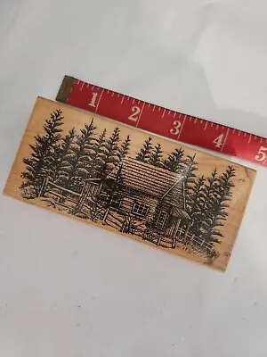 199-96 Stampscapes Cabin In Woods Pine Trees Mountains Rubber Stamp • $15