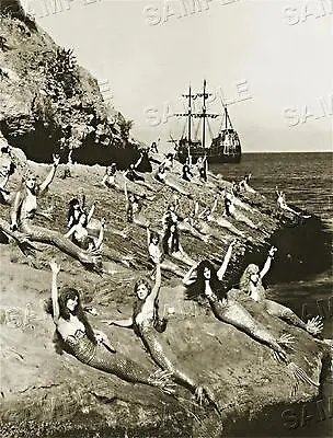 1920's MERMAIDS On The ROCKS Sea Nymph HOLLYWOOD Vintage PHOTO CANVAS Art PRINT • $29.60